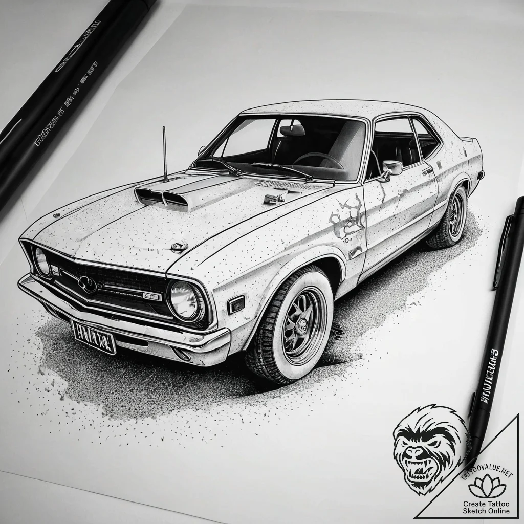 A trash polka tattoo of the car crash scene f... - tattoo sketch (№1751320858_0, 30.06.2025 22:00) — tattoovalue.net