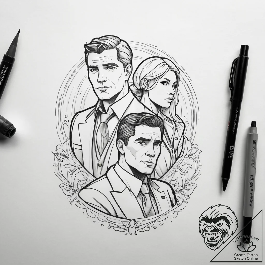 A linework tattoo of the main characters from... - tattoo sketch (№1751321101_0, 30.06.2025 22:05) — tattoovalue.net