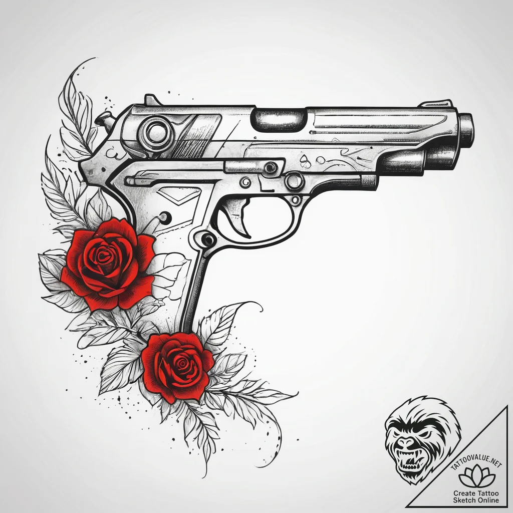 Retro-futuristic ray gun, concept art for tat... - tattoo sketch (№1751322138_0, 30.06.2025 22:22) — tattoovalue.net