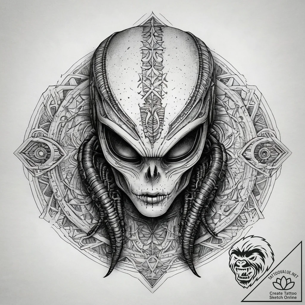 A xenomorph from alien, tattoo flash sheet de... - tattoo sketch (№1751322535_0, 30.06.2025 22:28) — tattoovalue.net