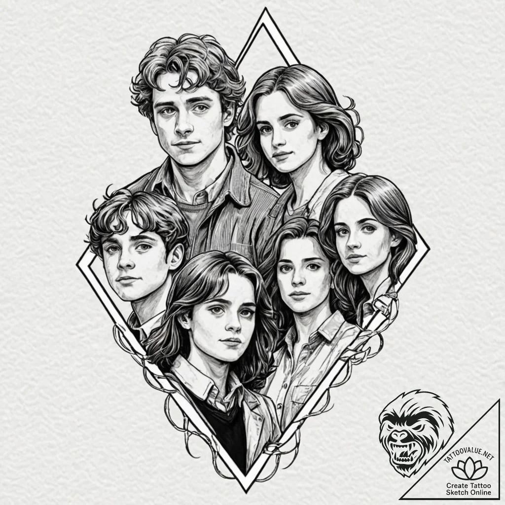A sketch of the golden trio: harry, ron, and... - tattoo sketch (№1751322695_0, 30.06.2025 22:31) — tattoovalue.net