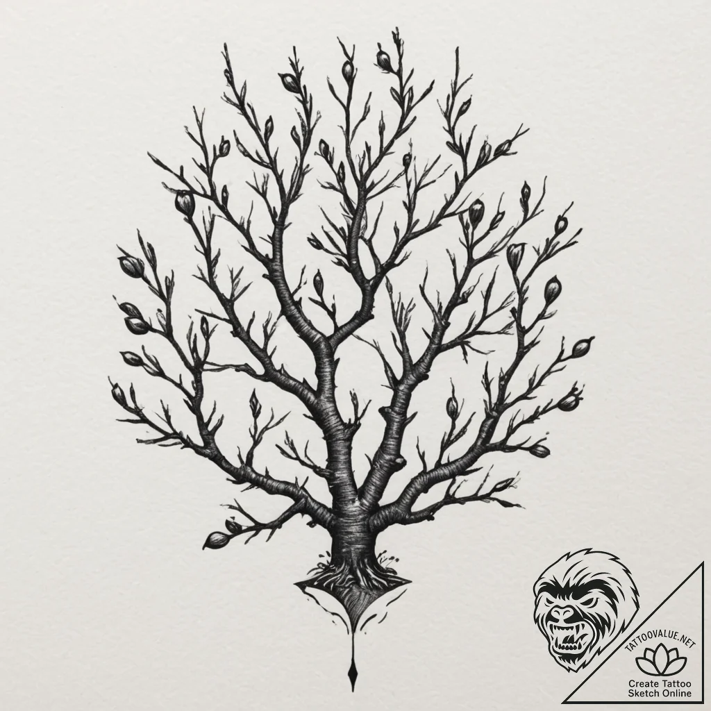 Blackthorn, tattoo sketch design, moderately... - tattoo sketch (№1751323217_0, 30.06.2025 22:40) — tattoovalue.net
