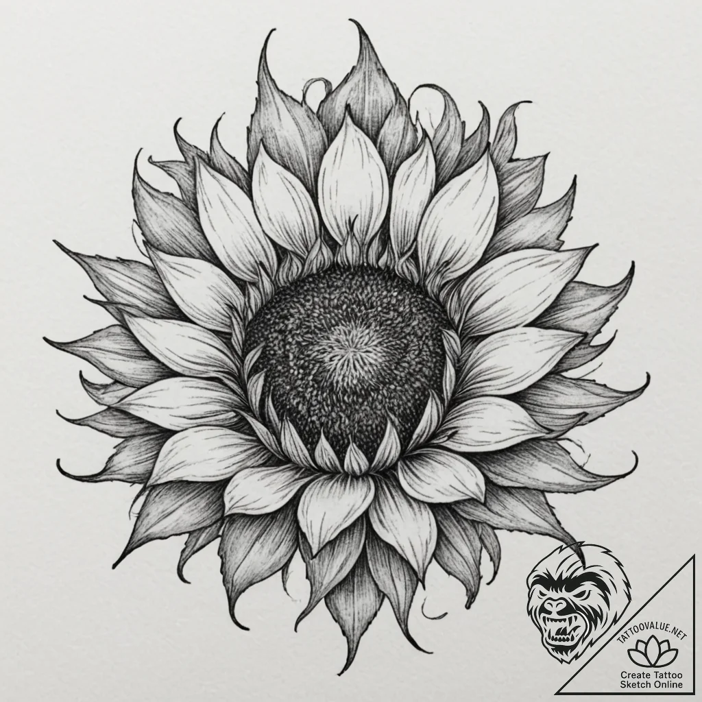 Sunflower, tattoo sketch design, black and gr... - tattoo sketch (№1751323918_0, 30.06.2025 22:51) — tattoovalue.net