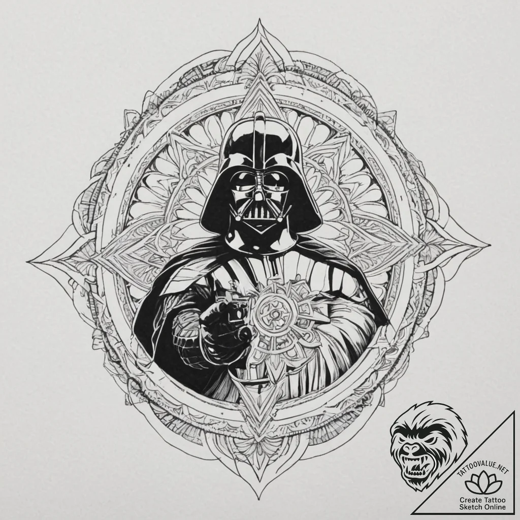Graphic novel art of darth vader in a dynamic... - tattoo sketch (№1751324082_0, 30.06.2025 22:54) — tattoovalue.net