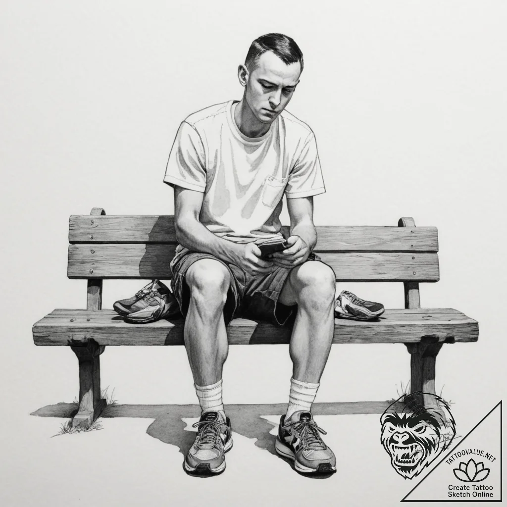 A sketch of forrest gump sitting on the bench... - tattoo sketch (№1751324237_0, 30.06.2025 22:57) — tattoovalue.net