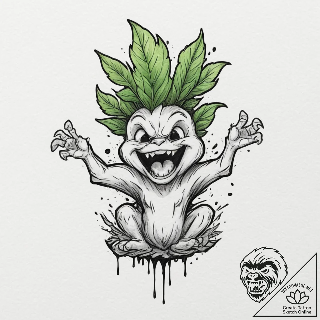 A watercolor sketch of a mandrake screaming.,... - tattoo sketch (№1751325232_0, 30.06.2025 23:13) — tattoovalue.net