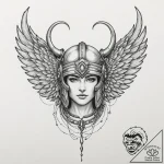 A linework design of a valkyrie’s helmet, wit… – tattoo sketch (№1751325343_0, 30.06.2025 23:15) — tattoovalue.net