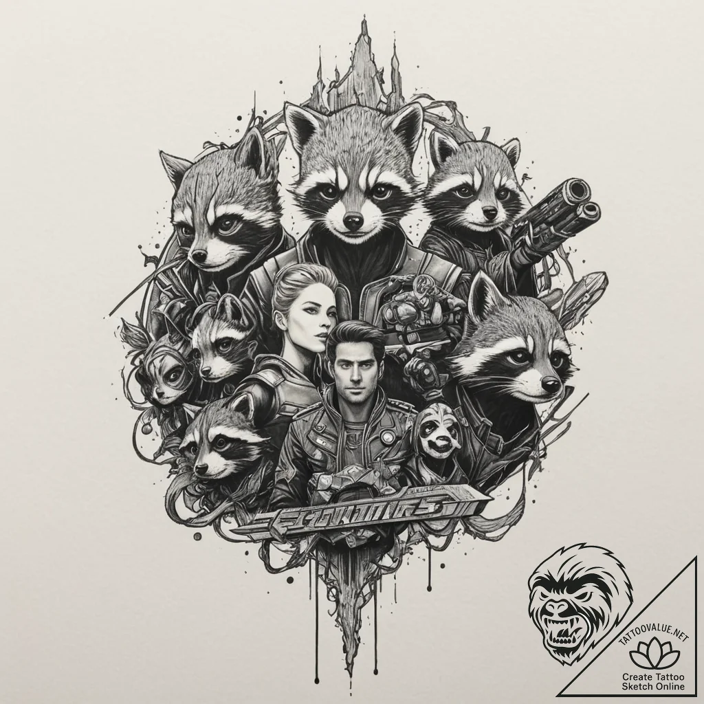 Guardians of the galaxy, artistic tattoo sket... - tattoo sketch (№1751325749_0, 30.06.2025 23:22) — tattoovalue.net