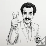 A graphic novel portrait of borat, with his t… – tattoo sketch (№1751326152_0, 30.06.2025 23:29) — tattoovalue.net