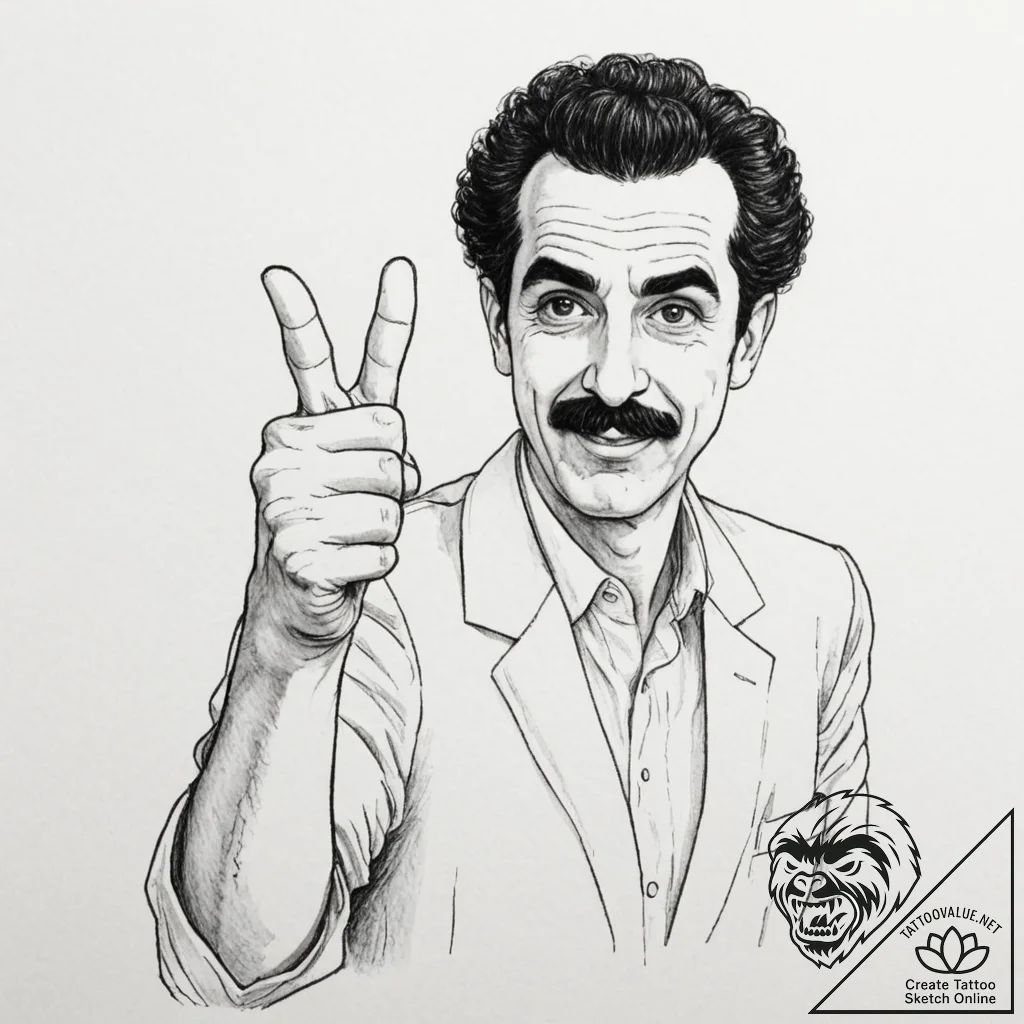 A graphic novel portrait of borat, with his t... - tattoo sketch (№1751326152_0, 30.06.2025 23:29) — tattoovalue.net