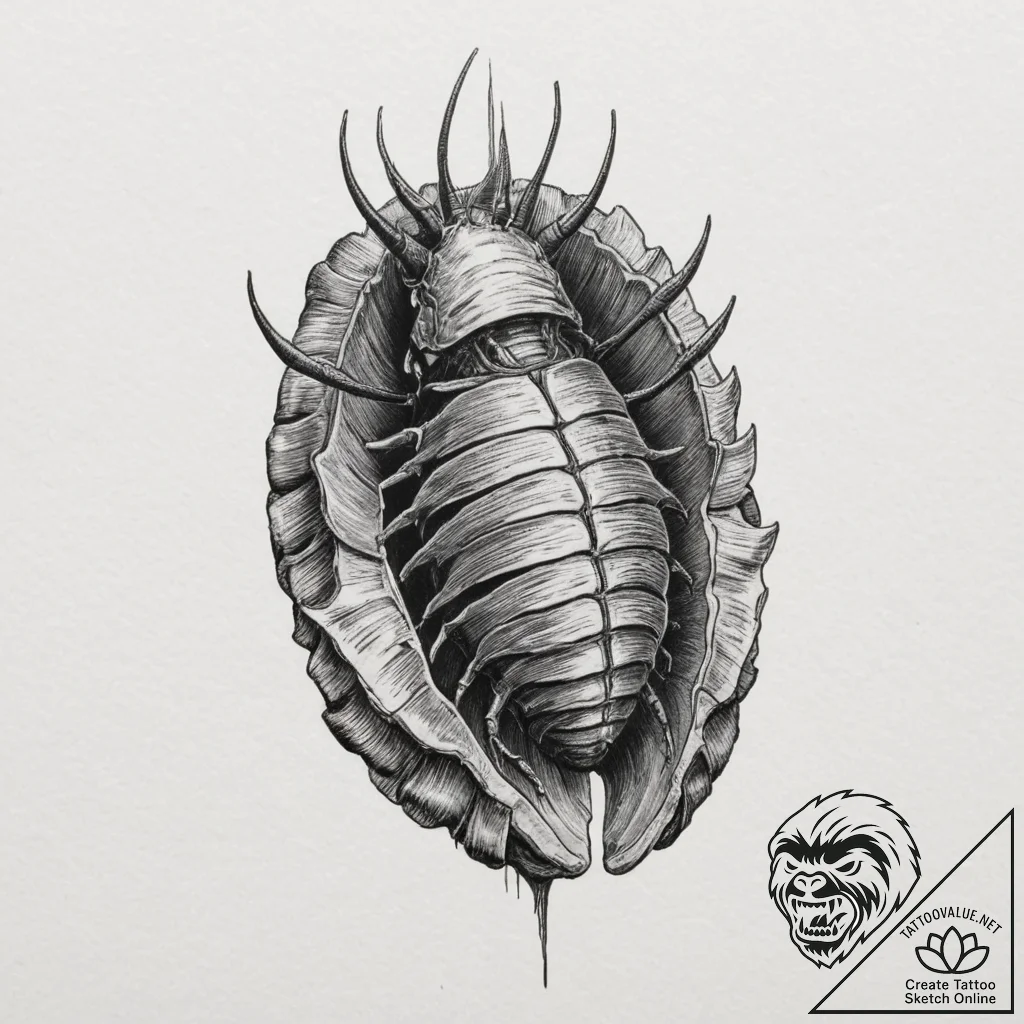 Trilobite fossil, artistic tattoo sketch, no... - tattoo sketch (№1751326231_0, 30.06.2025 23:30) — tattoovalue.net