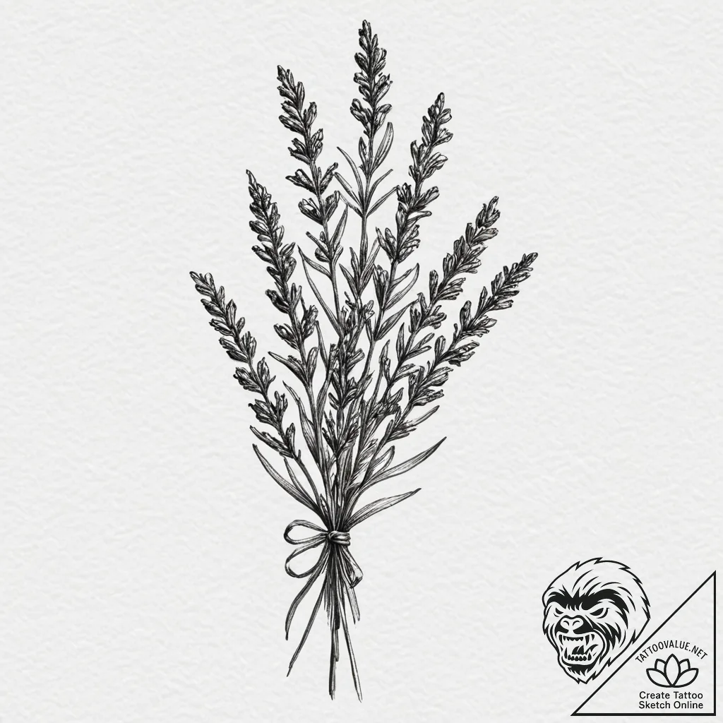 A sprig of lavender, artistic tattoo sketch,... - tattoo sketch (№1751326711_0, 30.06.2025 23:38) — tattoovalue.net
