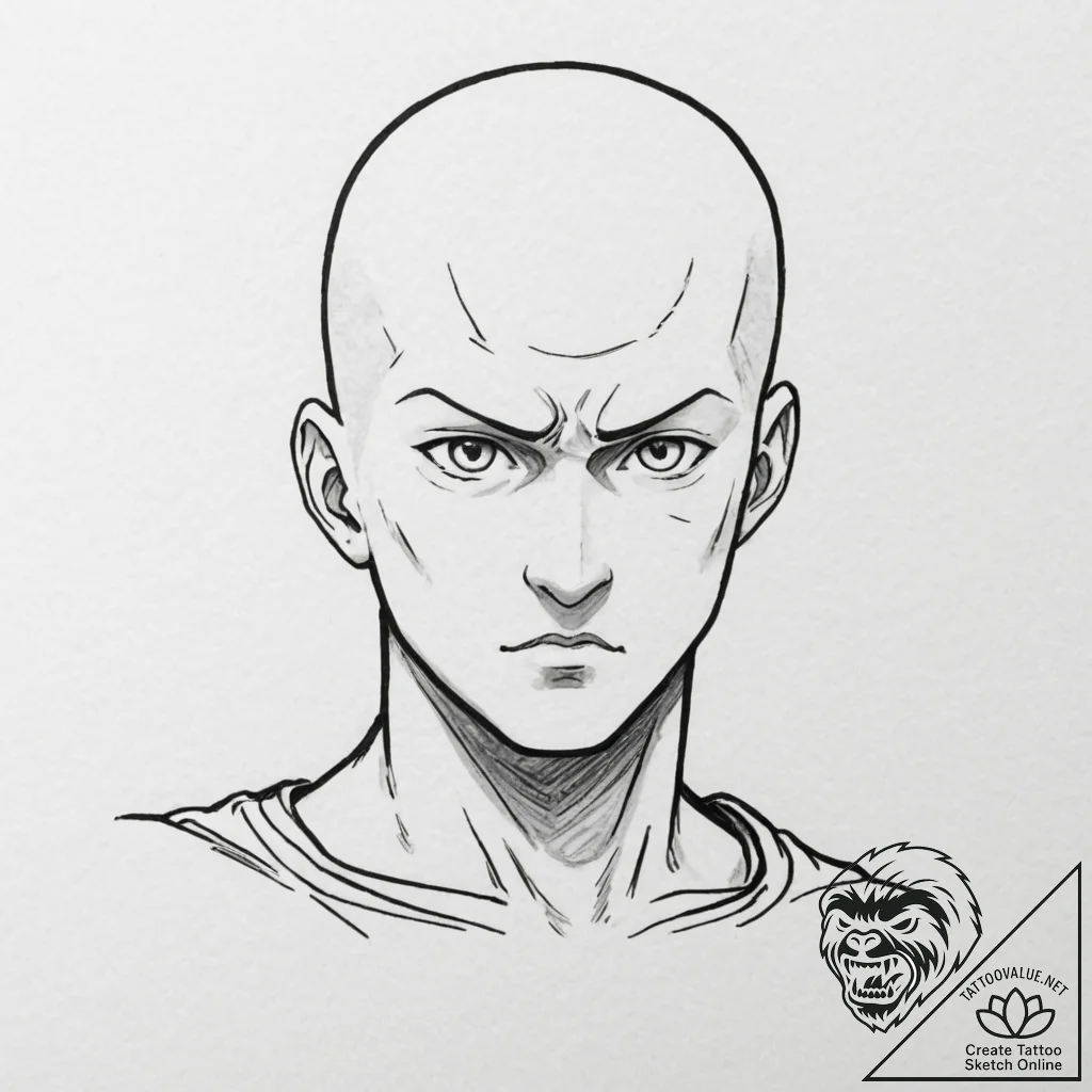 A graphic novel style portrait of saitama fro... - tattoo sketch (№1751326790_0, 30.06.2025 23:39) — tattoovalue.net