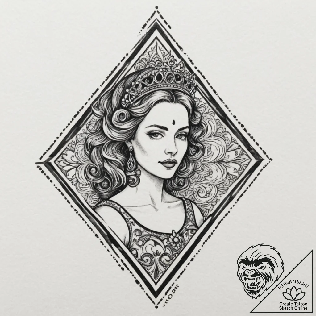 Queen of spades, tattoo drawing outline, vibr... - tattoo sketch (№1751327362_0, 30.06.2025 23:49) — tattoovalue.net