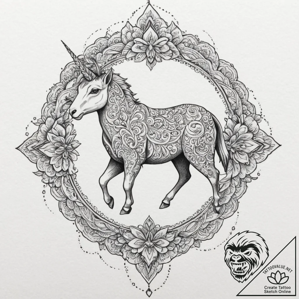 A dotwork mandala incorporating the origami u... - tattoo sketch (№1751327597_0, 30.06.2025 23:53) — tattoovalue.net