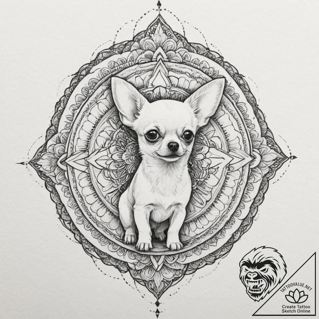 Chihuahua, tattoo line art, geometric tattoo... - tattoo sketch (№1751327684_0, 30.06.2025 23:54) — tattoovalue.net