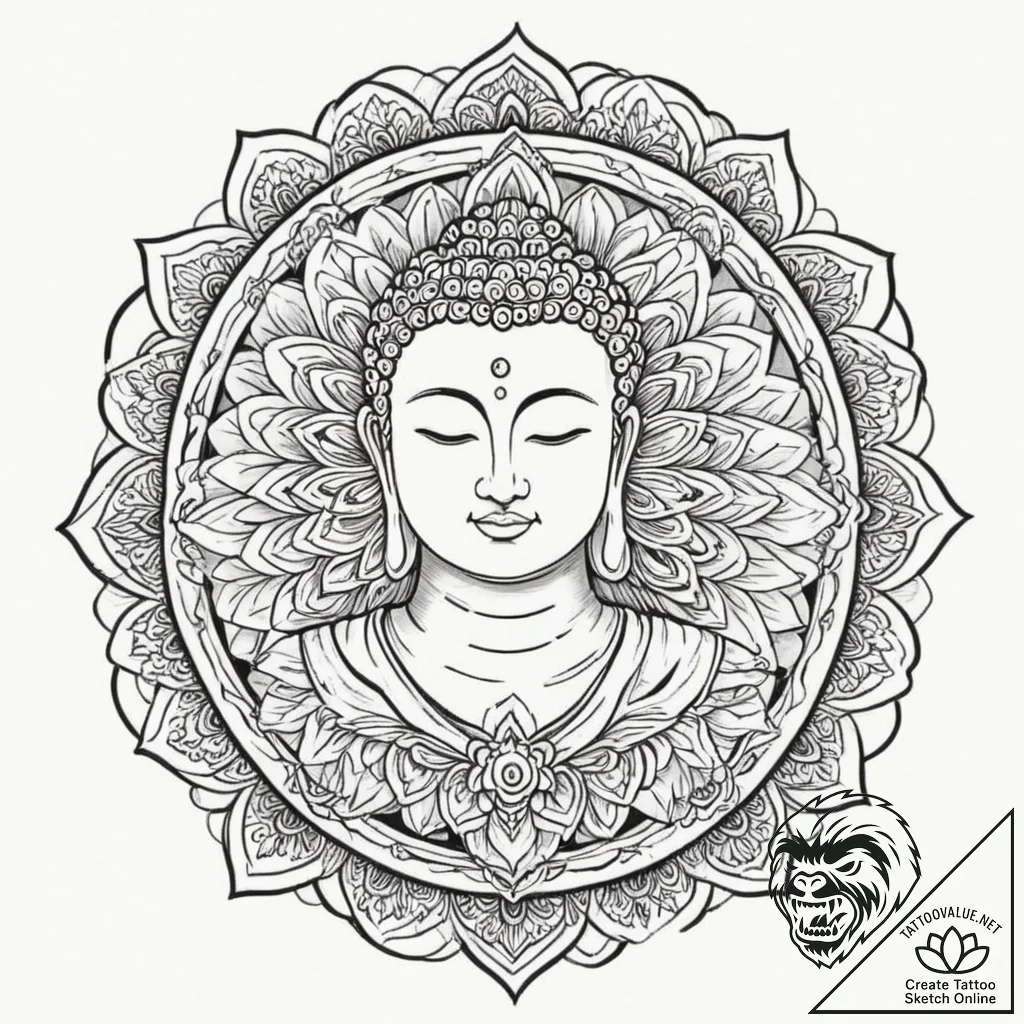 Buddha, tattoo drawing outline, clean lines,... - tattoo sketch (№1751327841_0, 30.06.2025 23:57) — tattoovalue.net