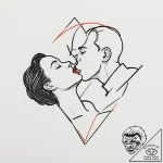 A graphic novel panel of the upside-down kiss… – tattoo sketch (№1751328709_0, 01.07.2025 00:11) — tattoovalue.net