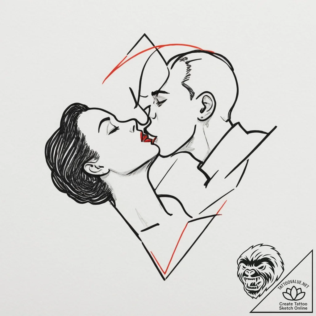 A graphic novel panel of the upside-down kiss... - tattoo sketch (№1751328709_0, 01.07.2025 00:11) — tattoovalue.net