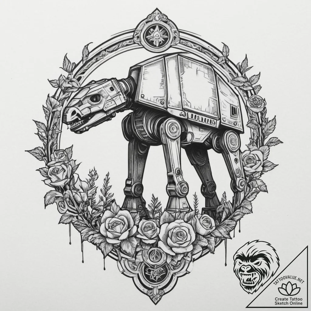 32. a graphic tattoo of an at-at walker, mini... - tattoo sketch (№1751329494_0, 01.07.2025 00:24) — tattoovalue.net