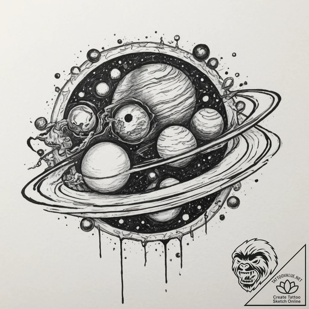A planet with rings made of city lights, conc... - tattoo sketch (№1751329817_0, 01.07.2025 00:30) — tattoovalue.net