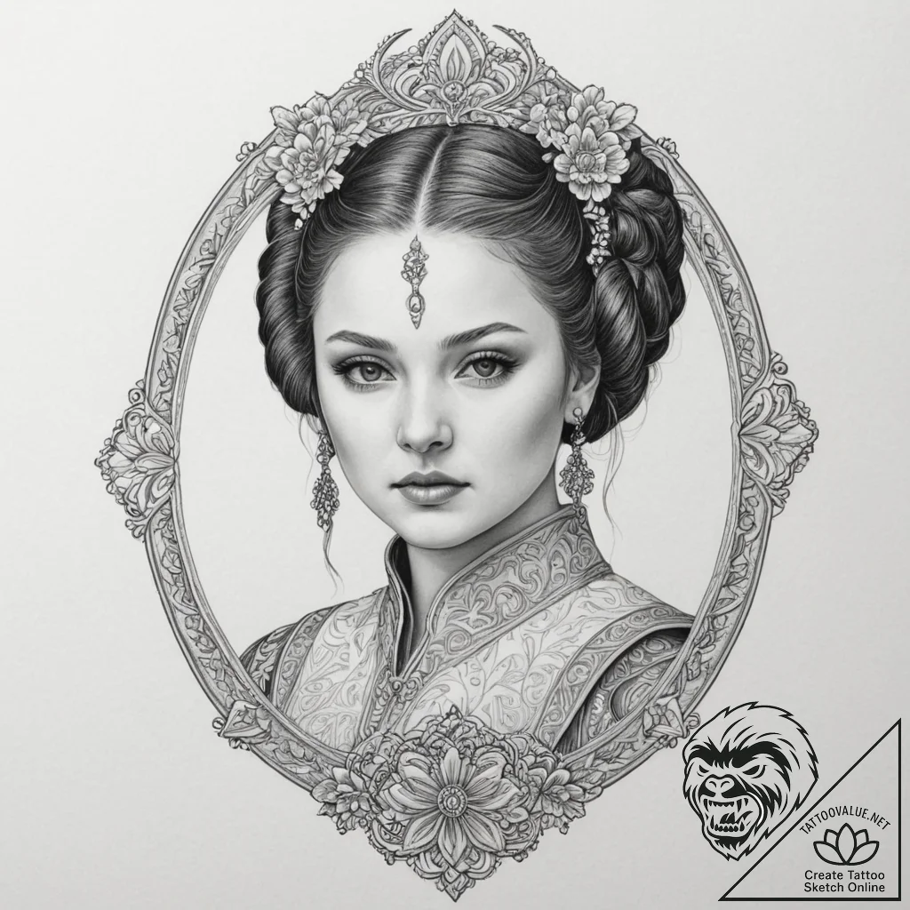 Linework design of padmé amidala, strong and... - tattoo sketch (№1751329895_0, 01.07.2025 00:31) — tattoovalue.net