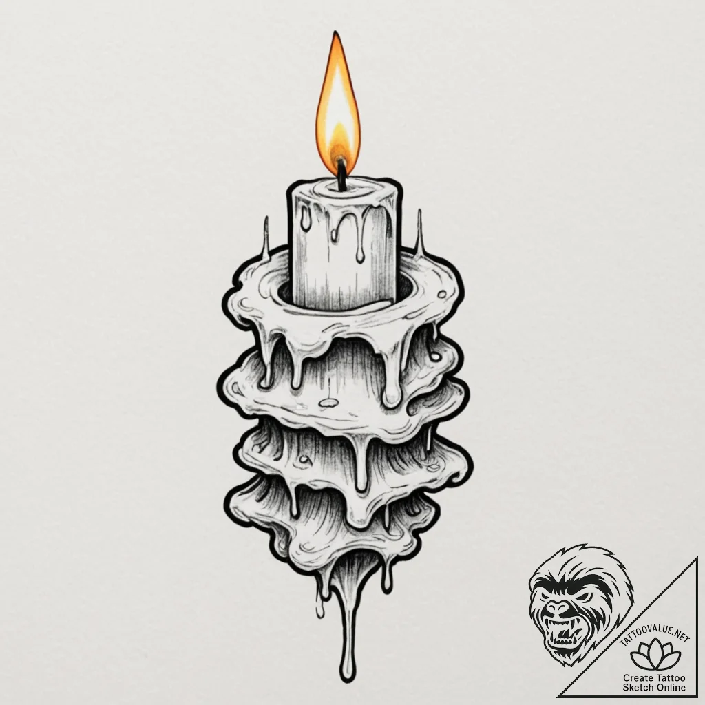 A lit candle dripping wax, concept art for ta... - tattoo sketch (№1751330137_0, 01.07.2025 00:35) — tattoovalue.net