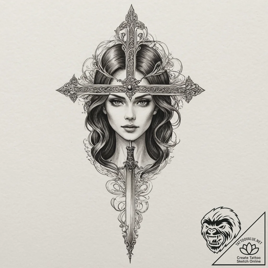 A neo-traditional tattoo of the bride's sword... - tattoo sketch (№1751330215_0, 01.07.2025 00:36) — tattoovalue.net