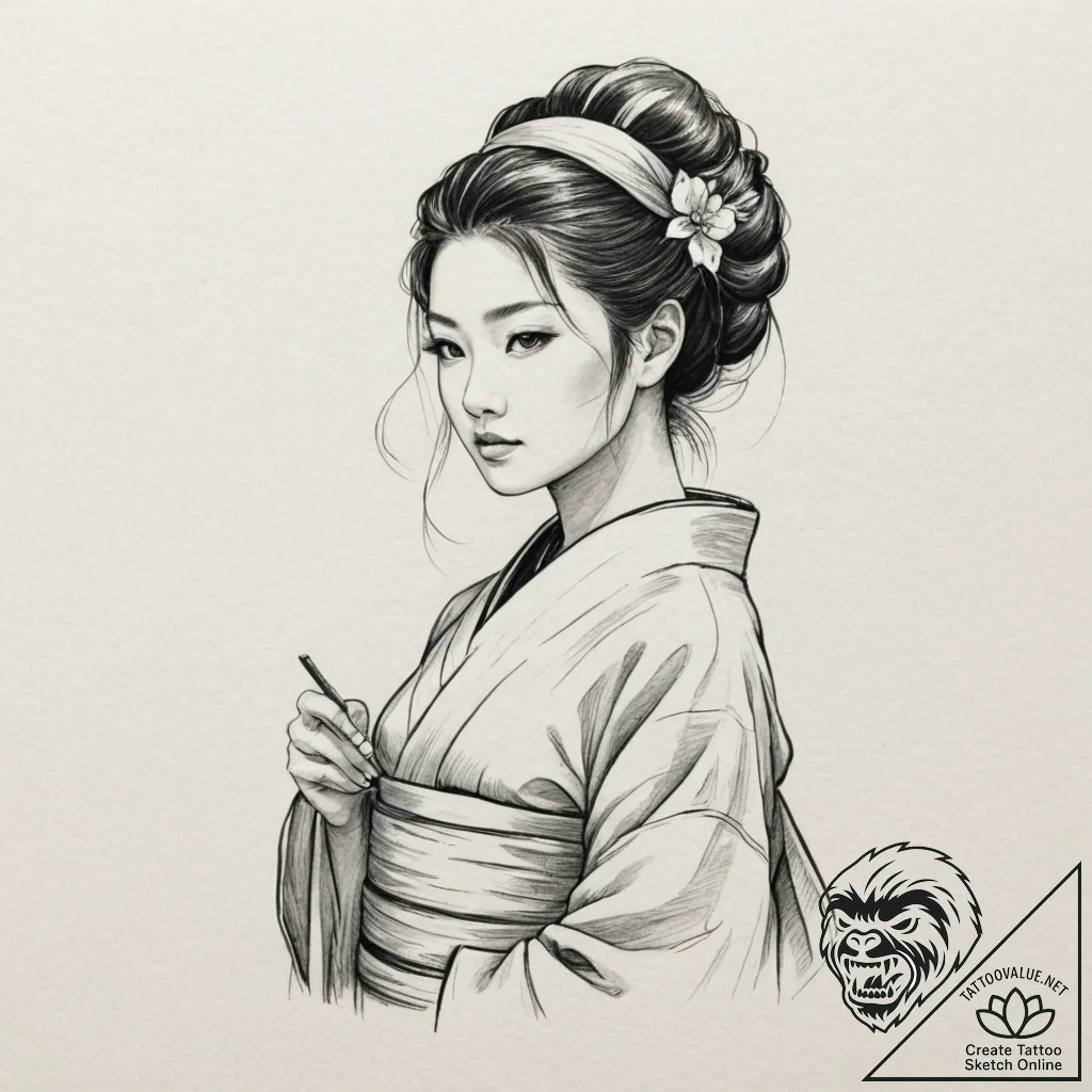 A neo-traditional portrait of o-ren ishii in... - tattoo sketch (№1751330614_0, 01.07.2025 00:43) — tattoovalue.net