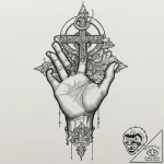 Cross on finger, concept art for tattoo, old… – tattoo sketch (№1751331972_0, 01.07.2025 01:06) — tattoovalue.net