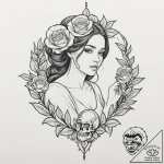 A sketch of mathilda from léon, holding a pla… – tattoo sketch (№1751332373_0, 01.07.2025 01:12) — tattoovalue.net