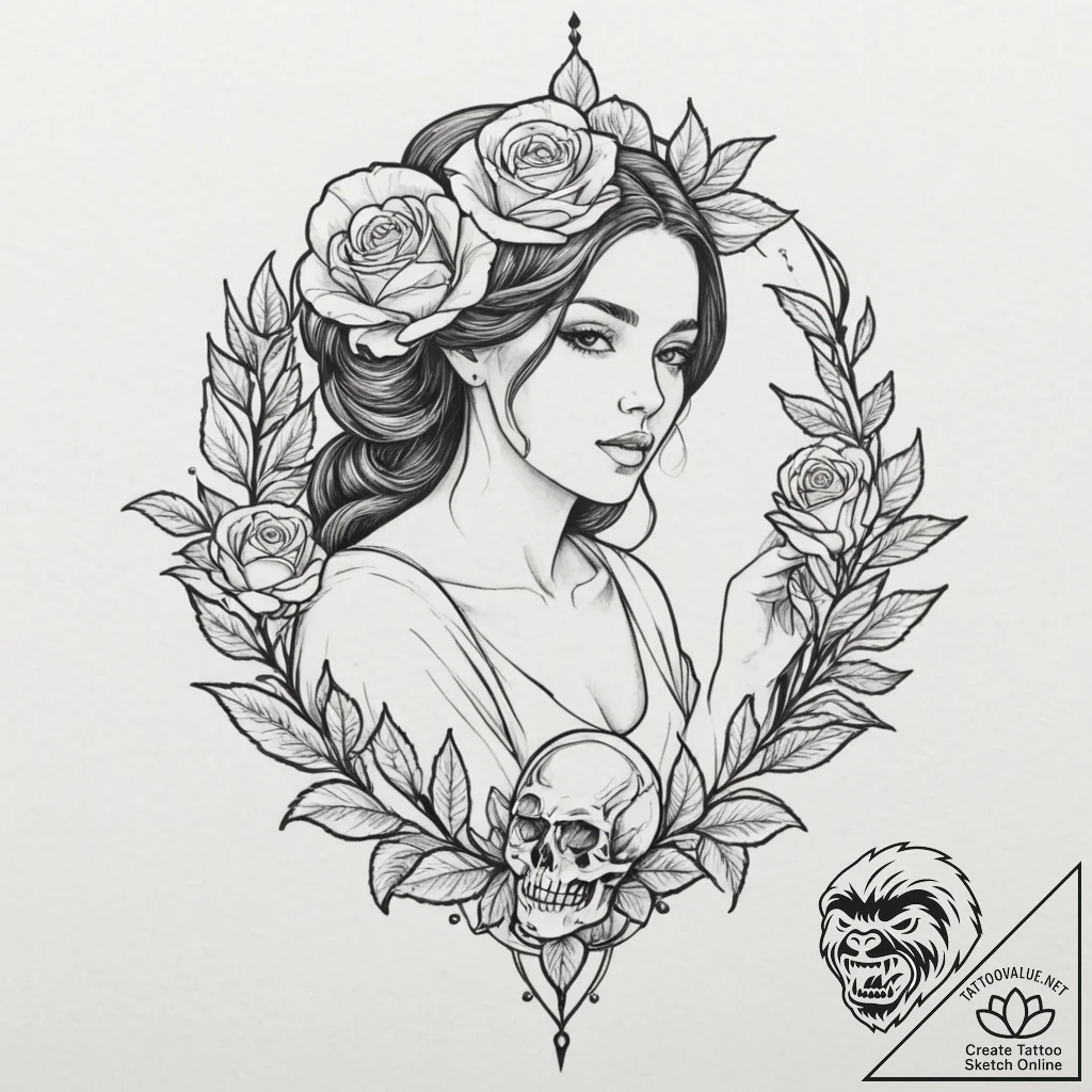 A sketch of mathilda from léon, holding a pla... - tattoo sketch (№1751332373_0, 01.07.2025 01:12) — tattoovalue.net