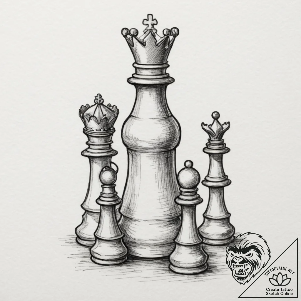 A single chess piece (e.g., the queen), tatto... - tattoo sketch (№1751332530_0, 01.07.2025 01:15) — tattoovalue.net
