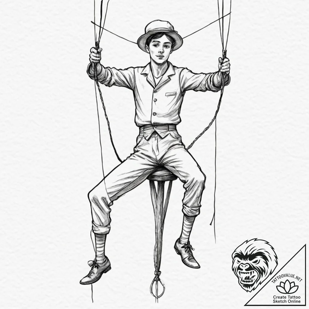 A marionette with cut strings, concept art fo... - tattoo sketch (№1751332851_0, 01.07.2025 01:20) — tattoovalue.net