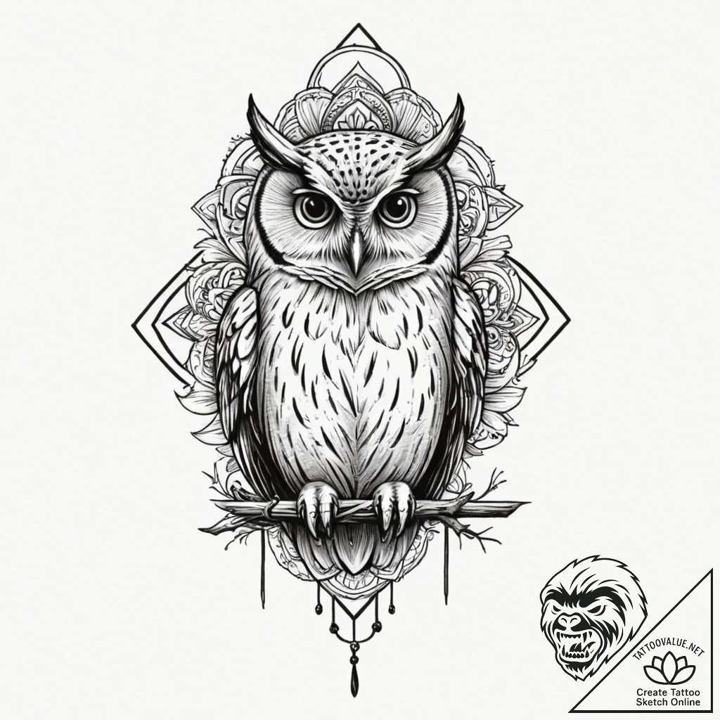 Owl, tattoo flash sheet design, detailed cros... - tattoo sketch (№1751333414_0, 01.07.2025 01:30) — tattoovalue.net