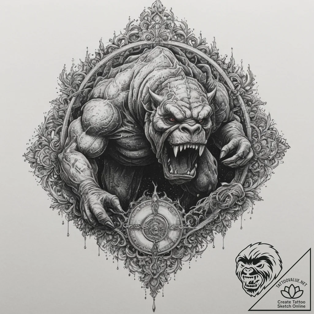 A sketch of a rancor, monstrous and powerful.... - tattoo sketch (№1751334373_0, 01.07.2025 01:46) — tattoovalue.net