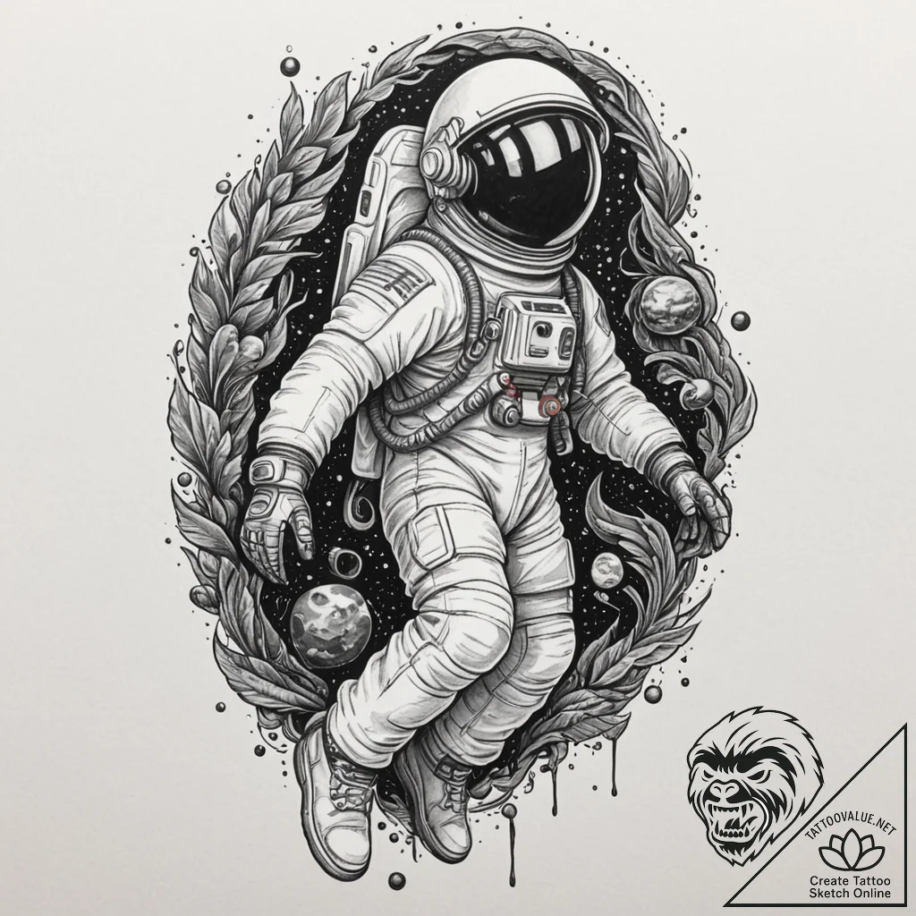 Astronaut, concept art for tattoo, no backgro... - tattoo sketch (№1751334451_0, 01.07.2025 01:47) — tattoovalue.net