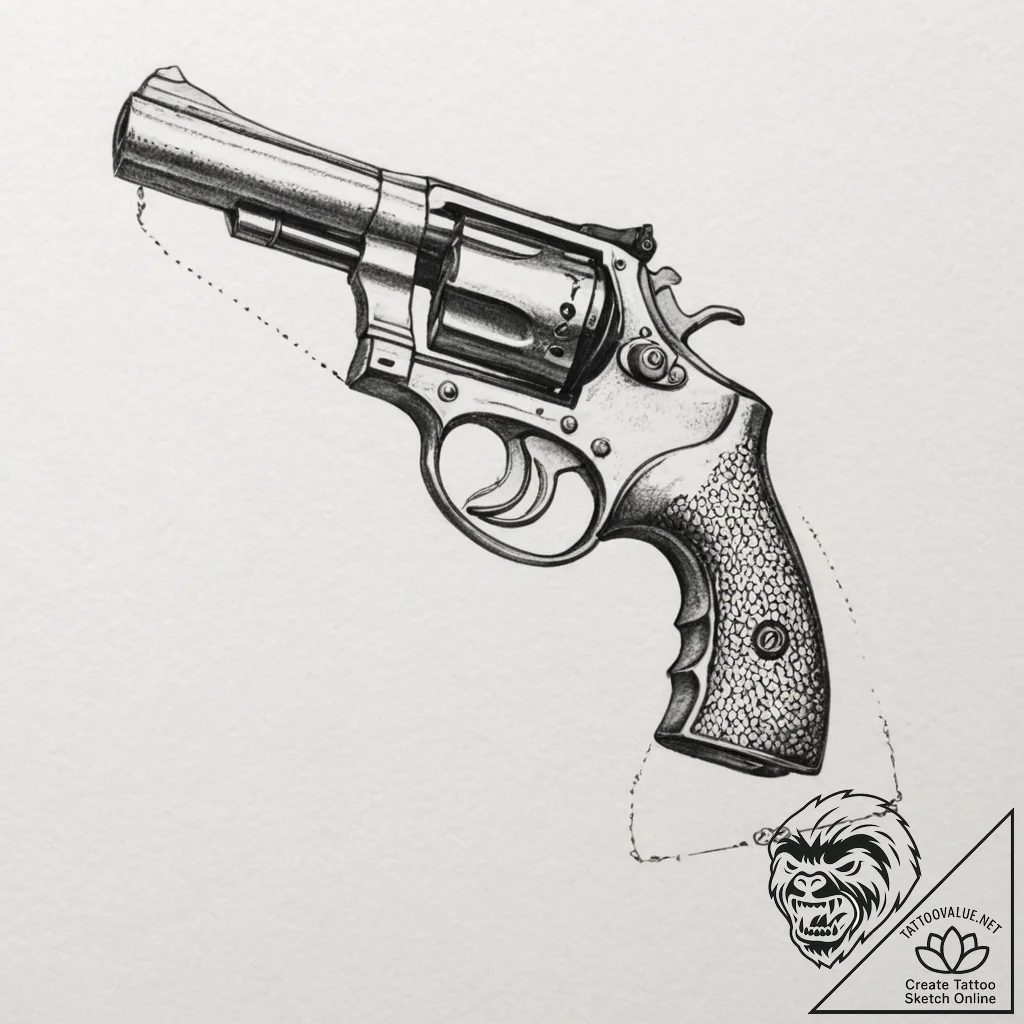 Revolver, artistic tattoo sketch, masterpiece... - tattoo sketch (№1751335009_0, 01.07.2025 01:56) — tattoovalue.net