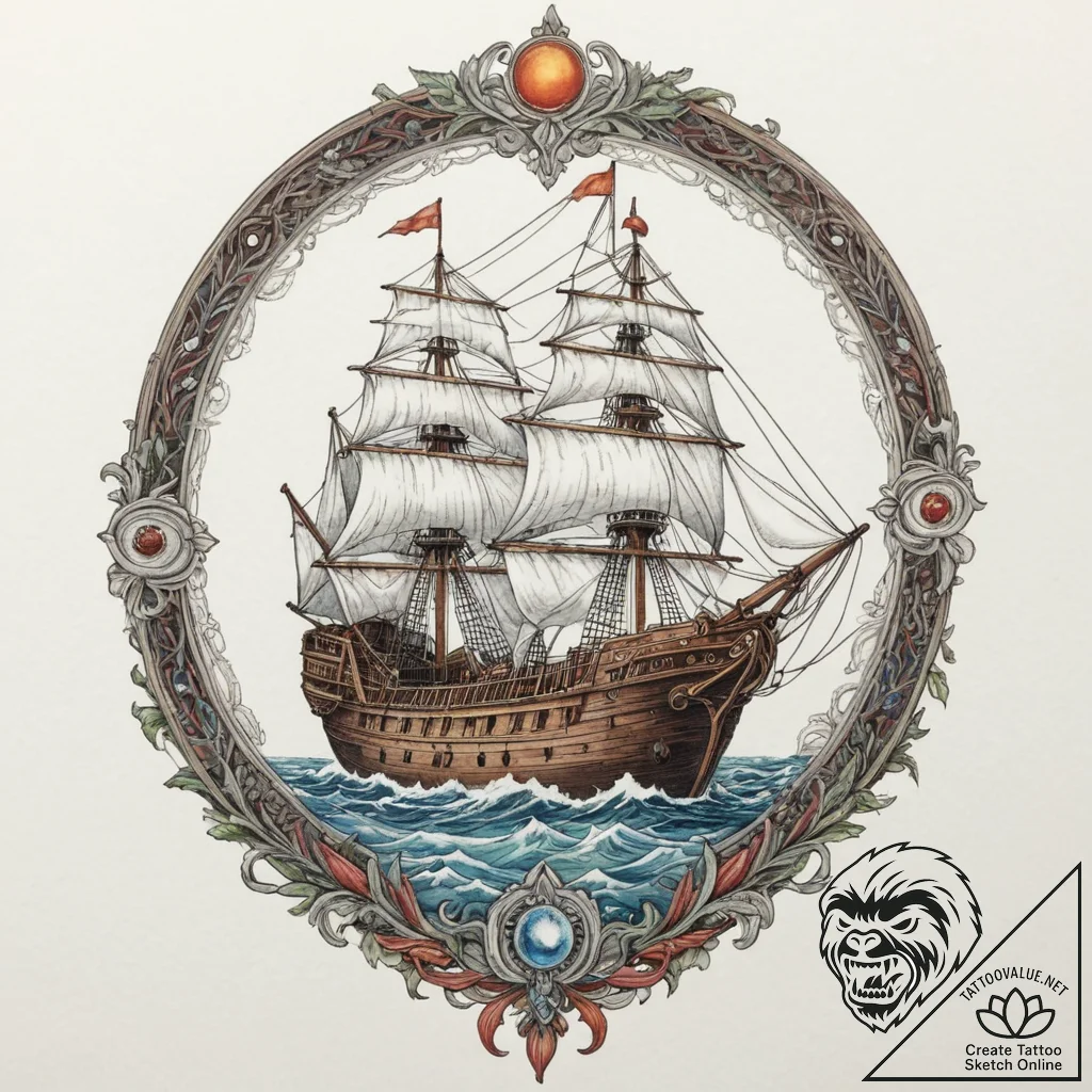 A watercolor sketch of the haunted ship from... - tattoo sketch (№1751336456_0, 01.07.2025 02:20) — tattoovalue.net