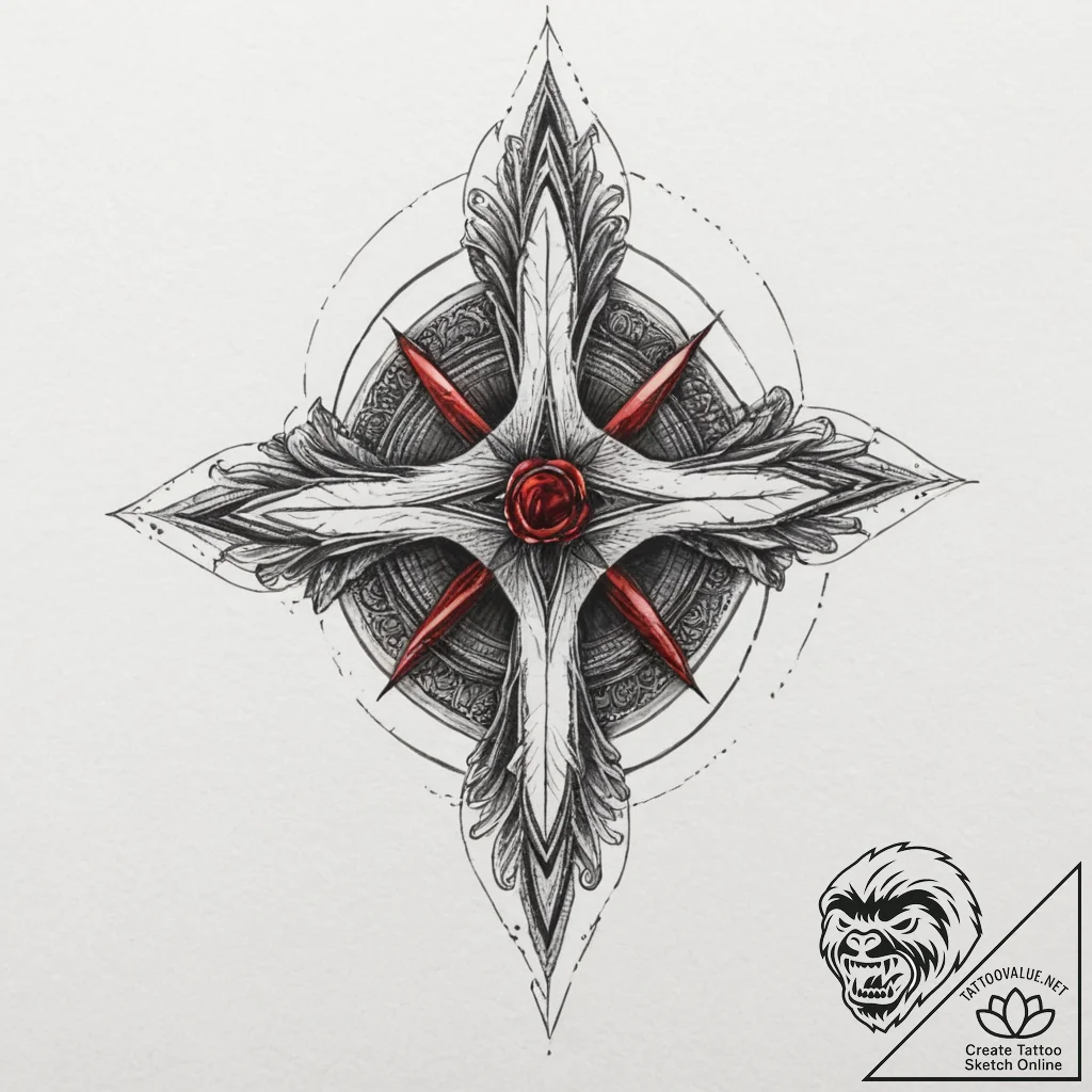 Rhombus, artistic tattoo sketch, black and re... - tattoo sketch (№1751337415_0, 01.07.2025 02:36) — tattoovalue.net