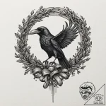 A raven unravelling into a ribbon of ink, tat… – tattoo sketch (№1751337895_0, 01.07.2025 02:44) — tattoovalue.net