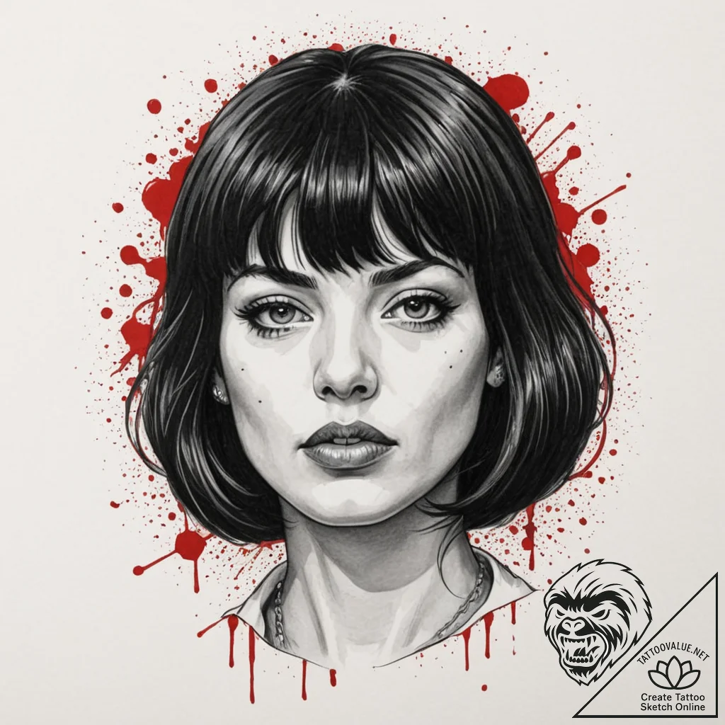 Chicano style tattoo sketch of mia wallace fr... - tattoo sketch (№1751337975_0, 01.07.2025 02:46) — tattoovalue.net