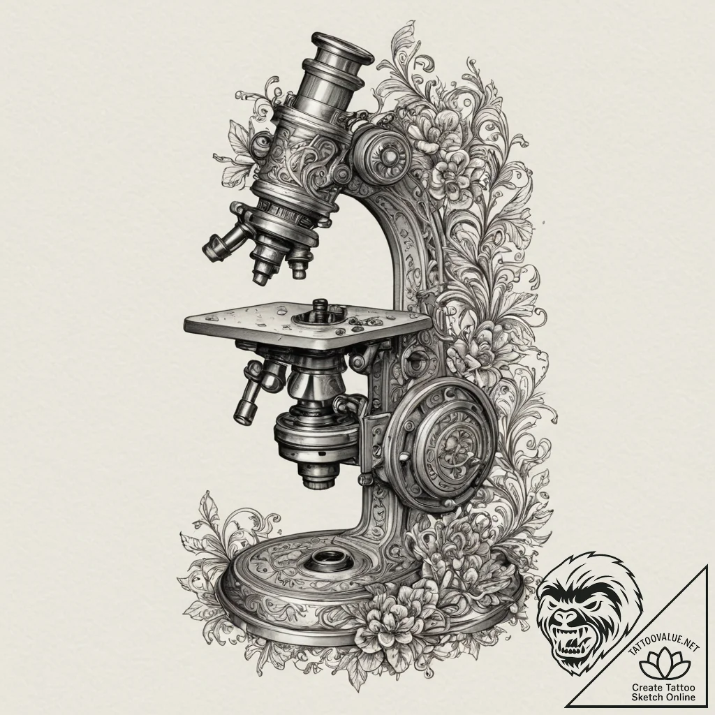 Antique microscope, concept art for tattoo, s... - tattoo sketch (№1751338053_0, 01.07.2025 02:47) — tattoovalue.net