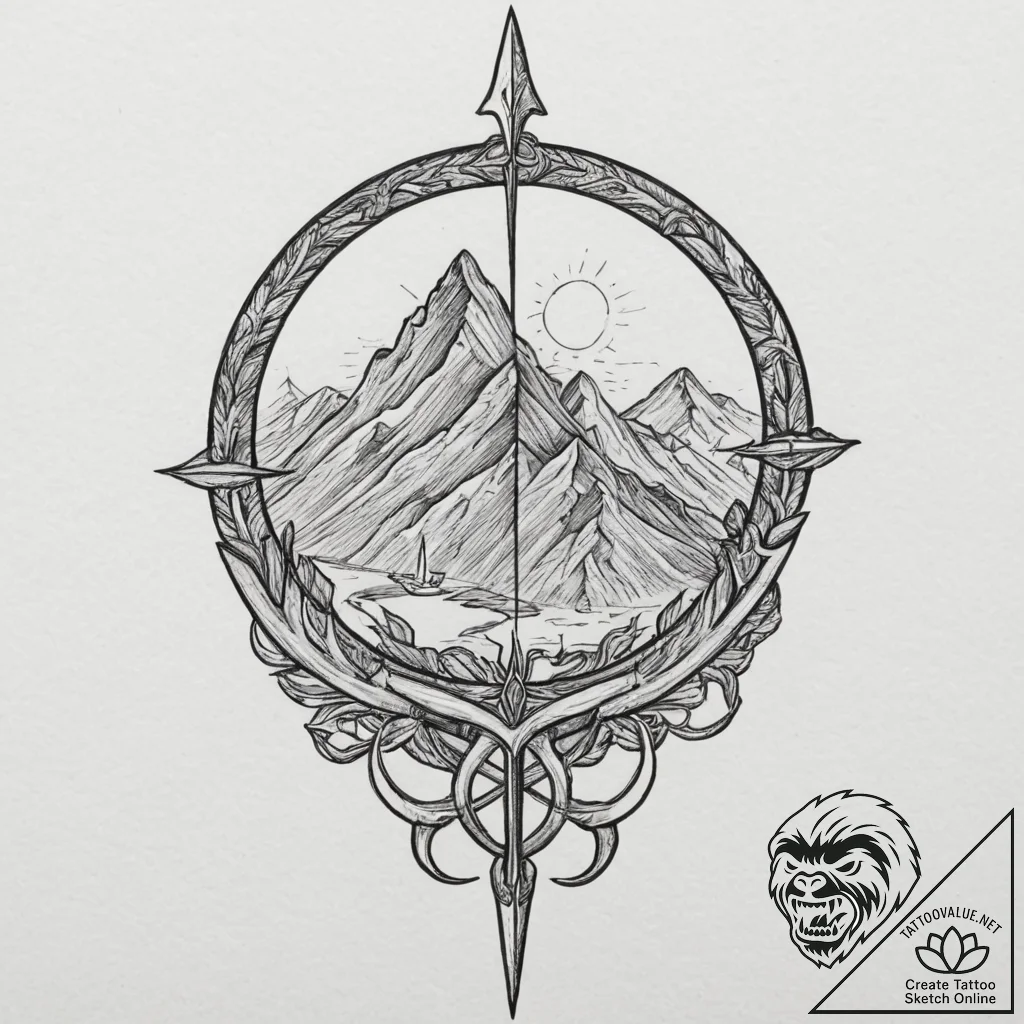 A linework tattoo of the horn of gondor, brok... - tattoo sketch (№1751338132_0, 01.07.2025 02:48) — tattoovalue.net