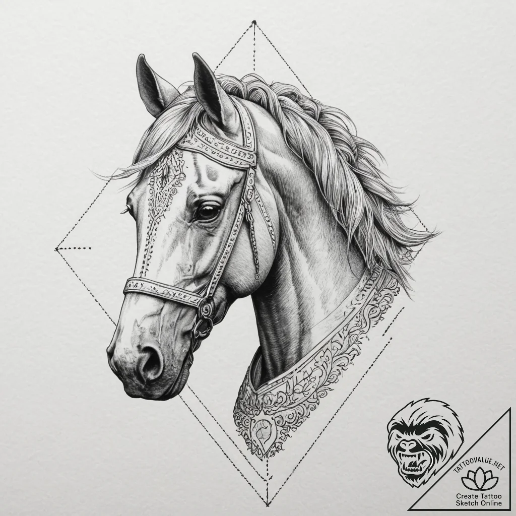 A sketch of roach, geralt's loyal horse., tat... - tattoo sketch (№1751338291_0, 01.07.2025 02:51) — tattoovalue.net
