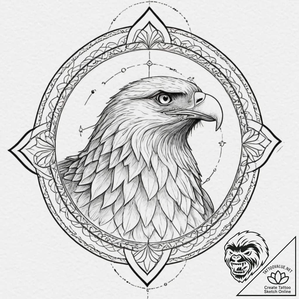 Golden eagle, tattoo line art, dynamic compos... - tattoo sketch (№1751338935_0, 01.07.2025 03:02) — tattoovalue.net