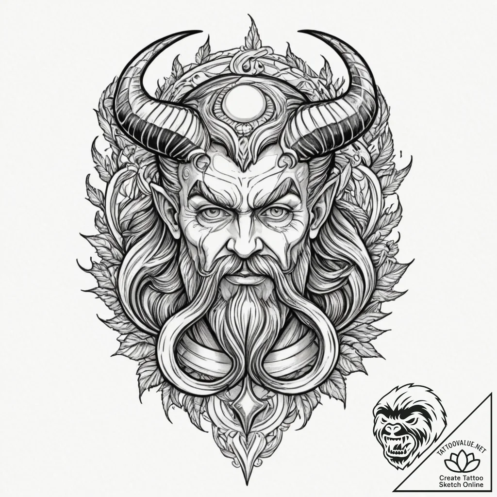 Satan, ink illustration for tattoo, black out... - tattoo sketch (№1751339172_0, 01.07.2025 03:06) — tattoovalue.net
