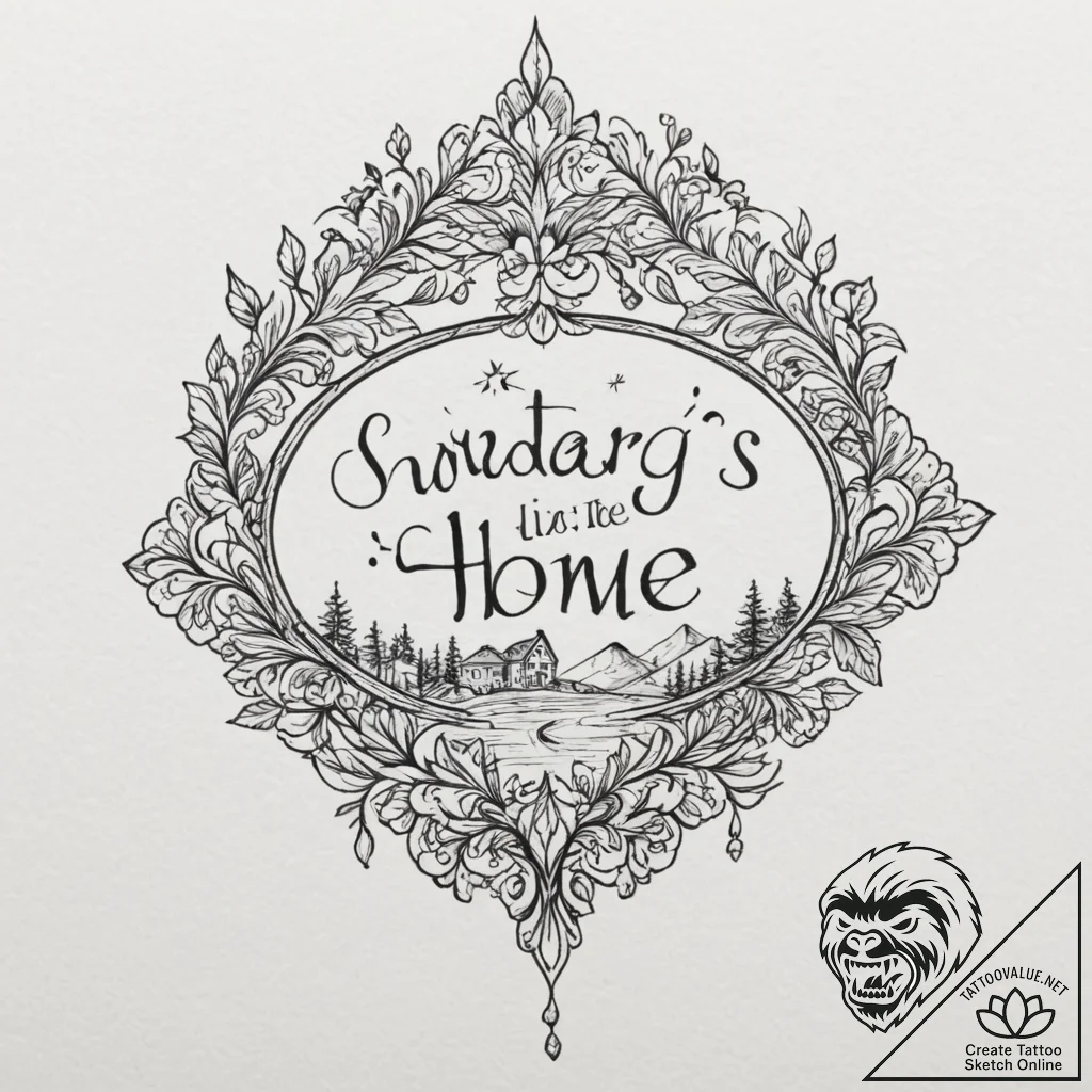 A linework tattoo of the "there's no place li... - tattoo sketch (№1751339741_0, 01.07.2025 03:15) — tattoovalue.net