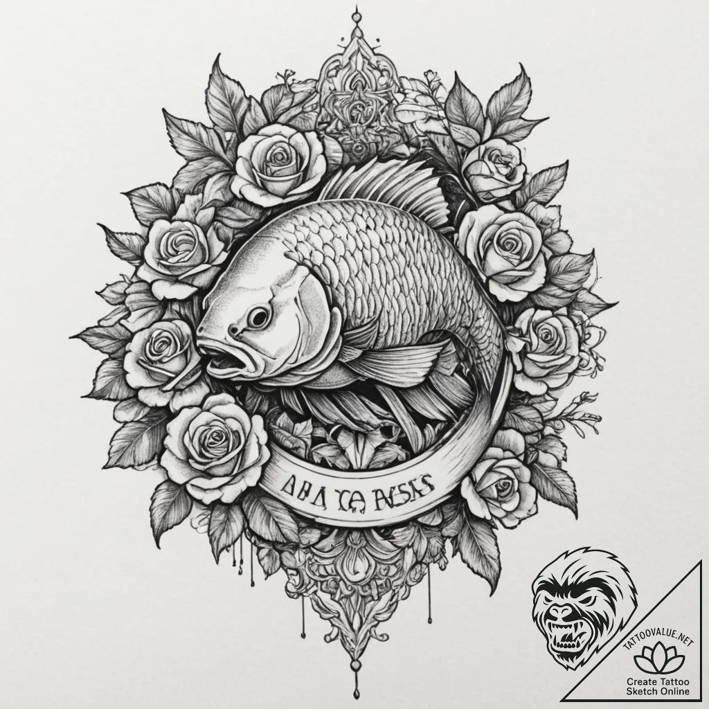 Crucian carp, ink illustration for tattoo, ch... - tattoo sketch (№1751339899_0, 01.07.2025 03:18) — tattoovalue.net