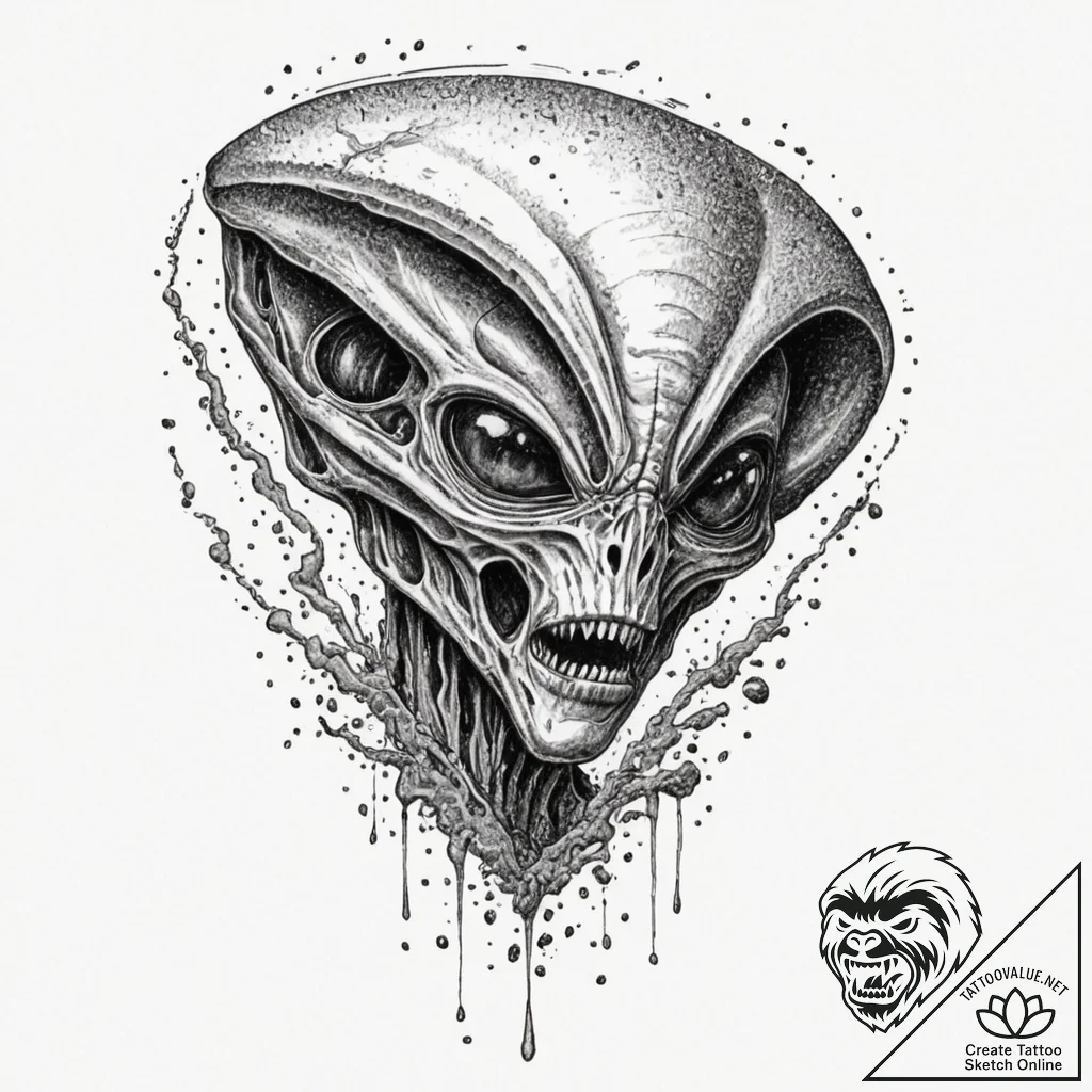 чужой (alien):, ink illustration for tattoo,... - tattoo sketch (№1751339978_0, 01.07.2025 03:19) — tattoovalue.net